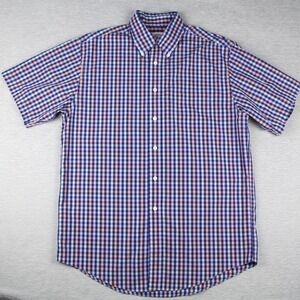 Brooks Brothers 346 Shirt Mens Medium Blue Orange Plaid Button Down Cotton SS